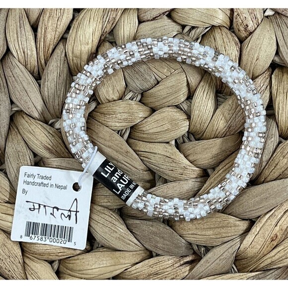 LILY and LAURA "Rose Gold Confetti" Hand Crocheted Beaded Bracelet White - Picture 3 of 3